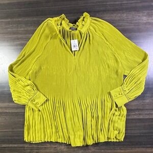 The Limited Collection Green Pleated Ruffle Neck‎ Long Sleeve Blouse 2X